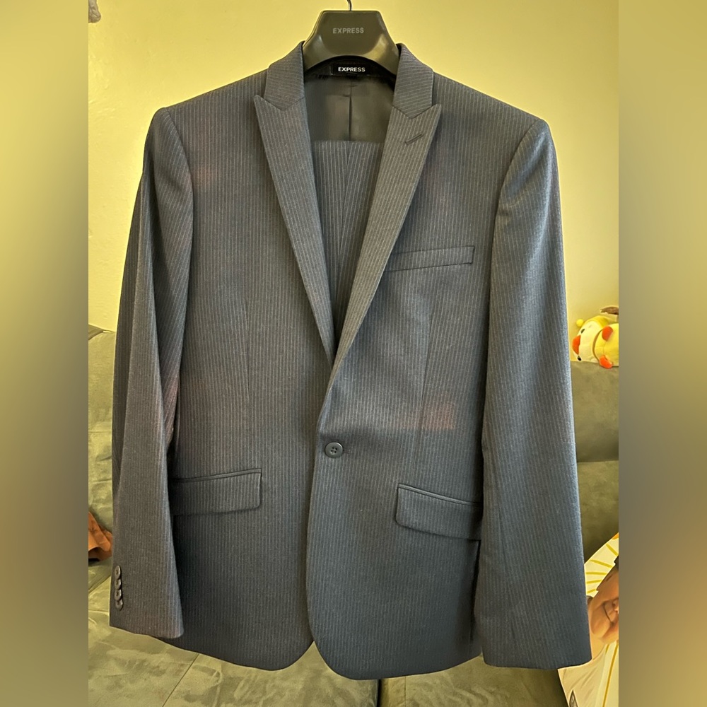 EXPRESS 36S Suit with 29W 30L pant || Extra Slim fit Pinstriped Navy